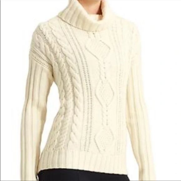 NWT Athleta Merino Wool Plains Cable Knit Turtle Neck Sweater - Size S - Picture 2 of 9